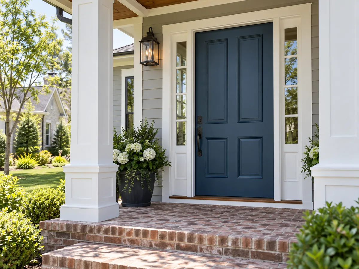 Freshly painted front door and porch