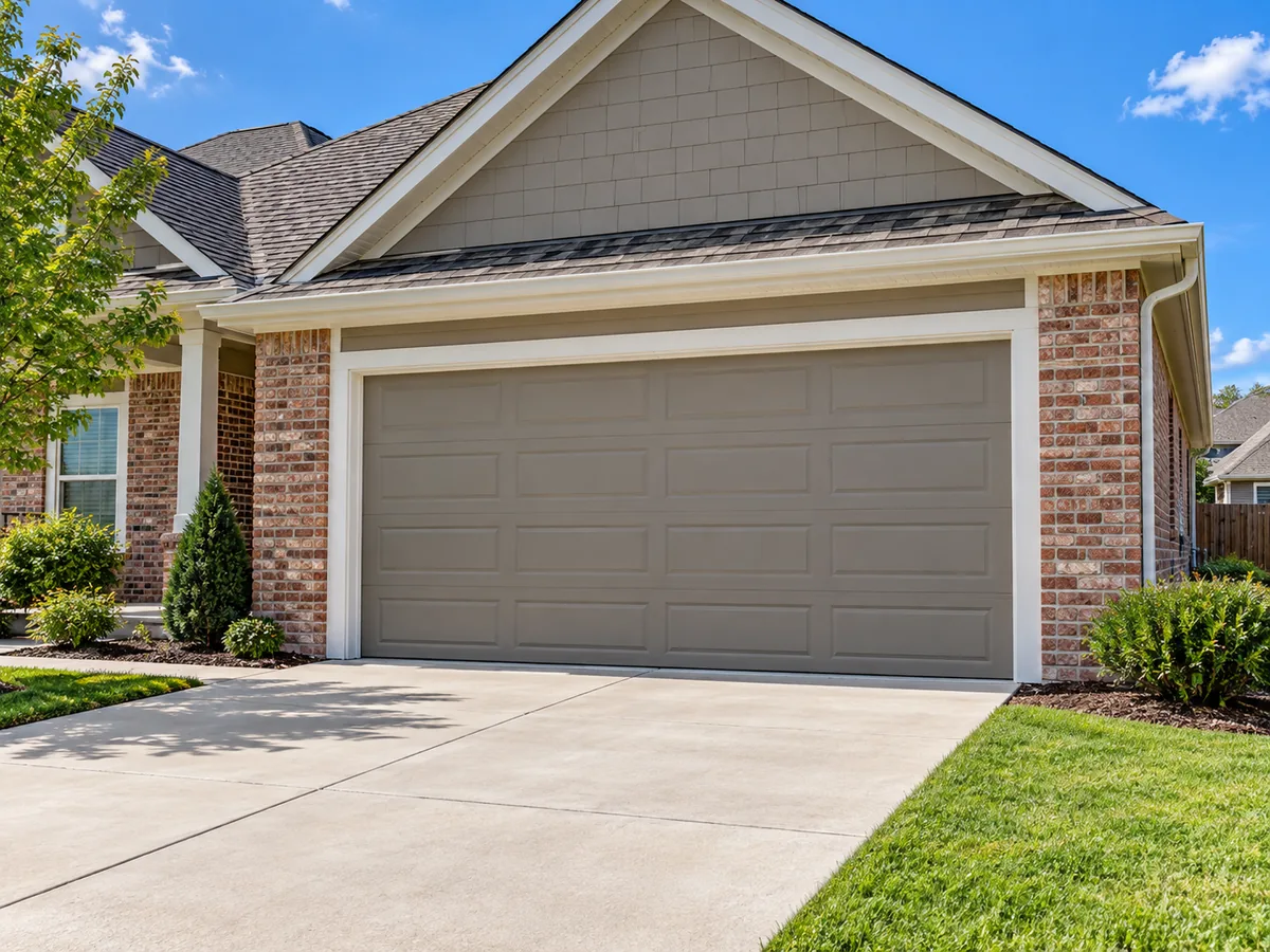 Painted garage door on a suburban home