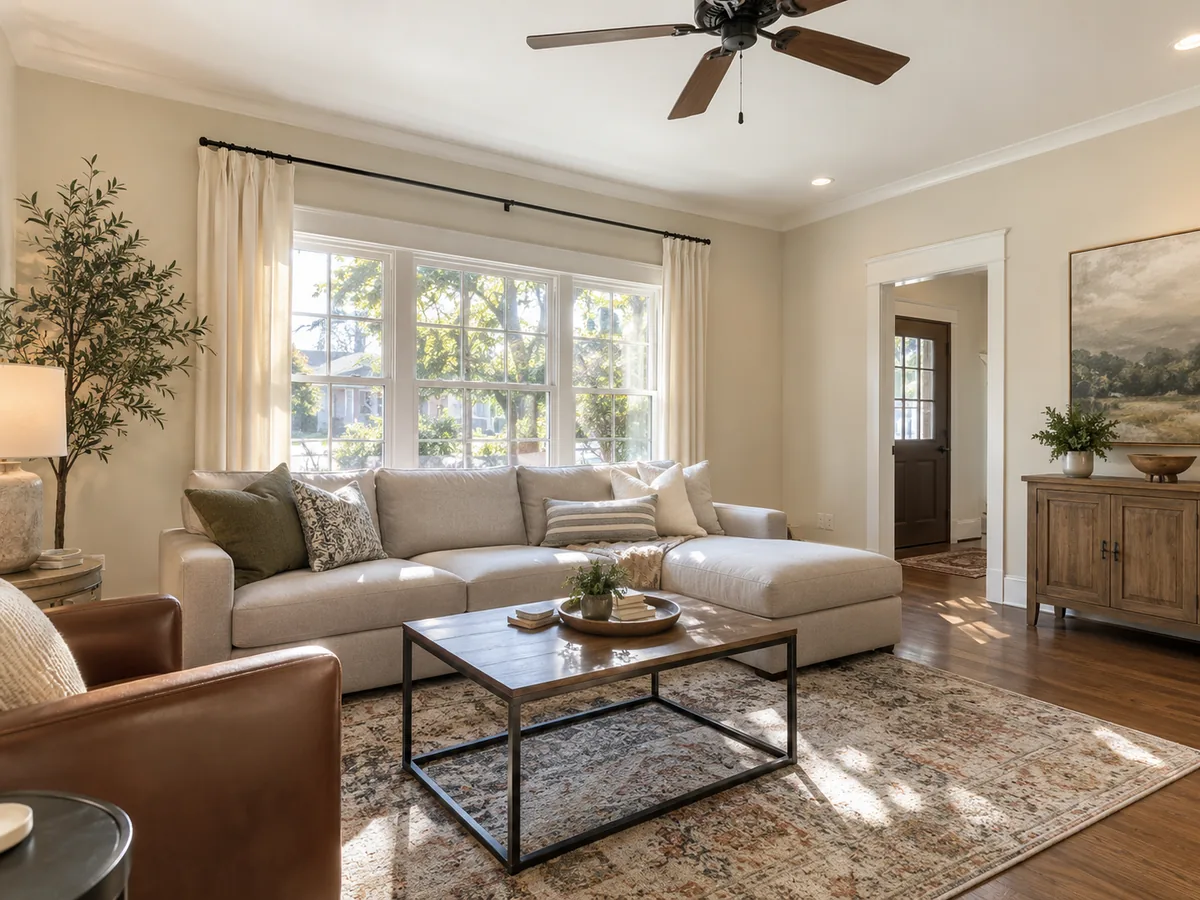 Freshly painted living room in a Tulsa home