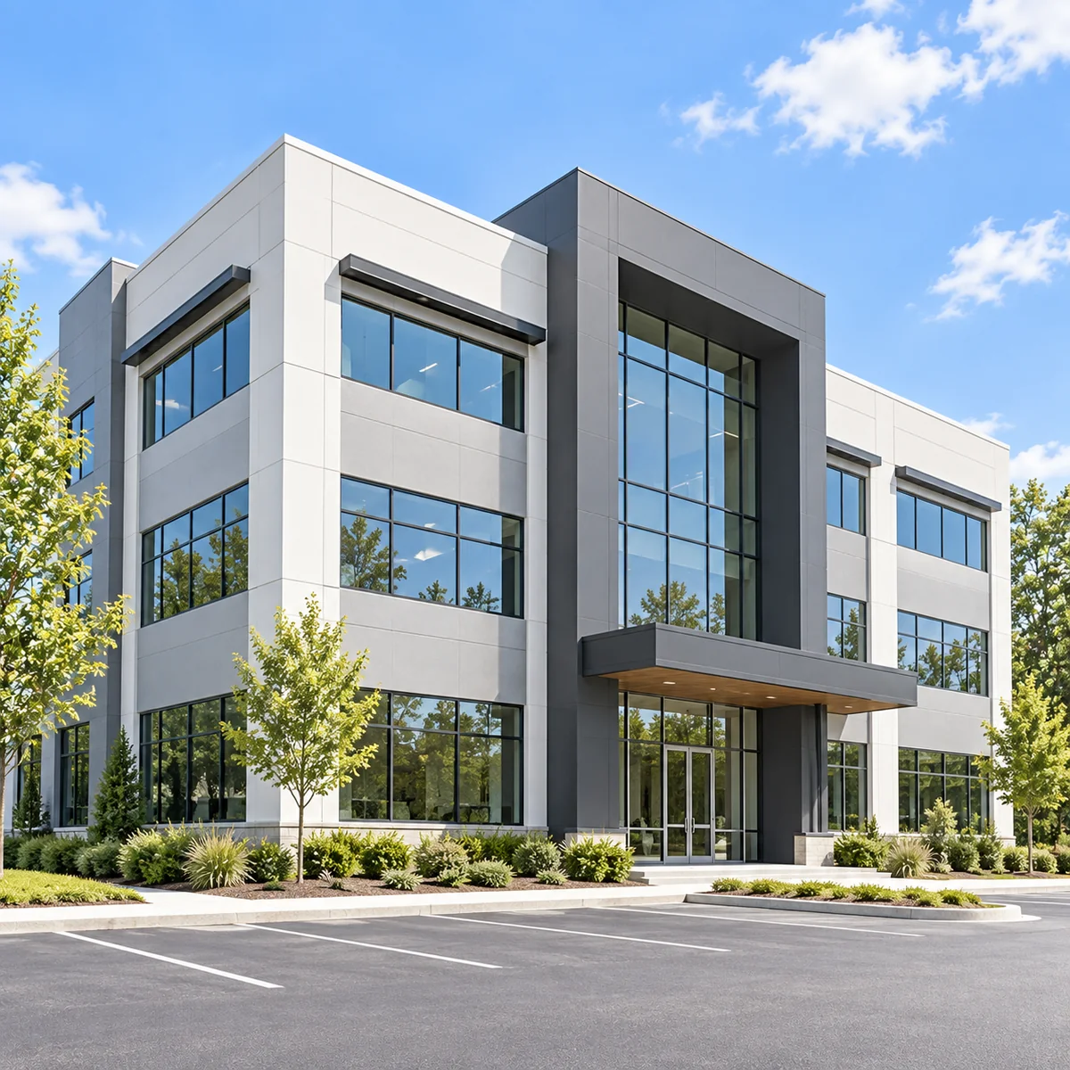 Freshly painted modern commercial building