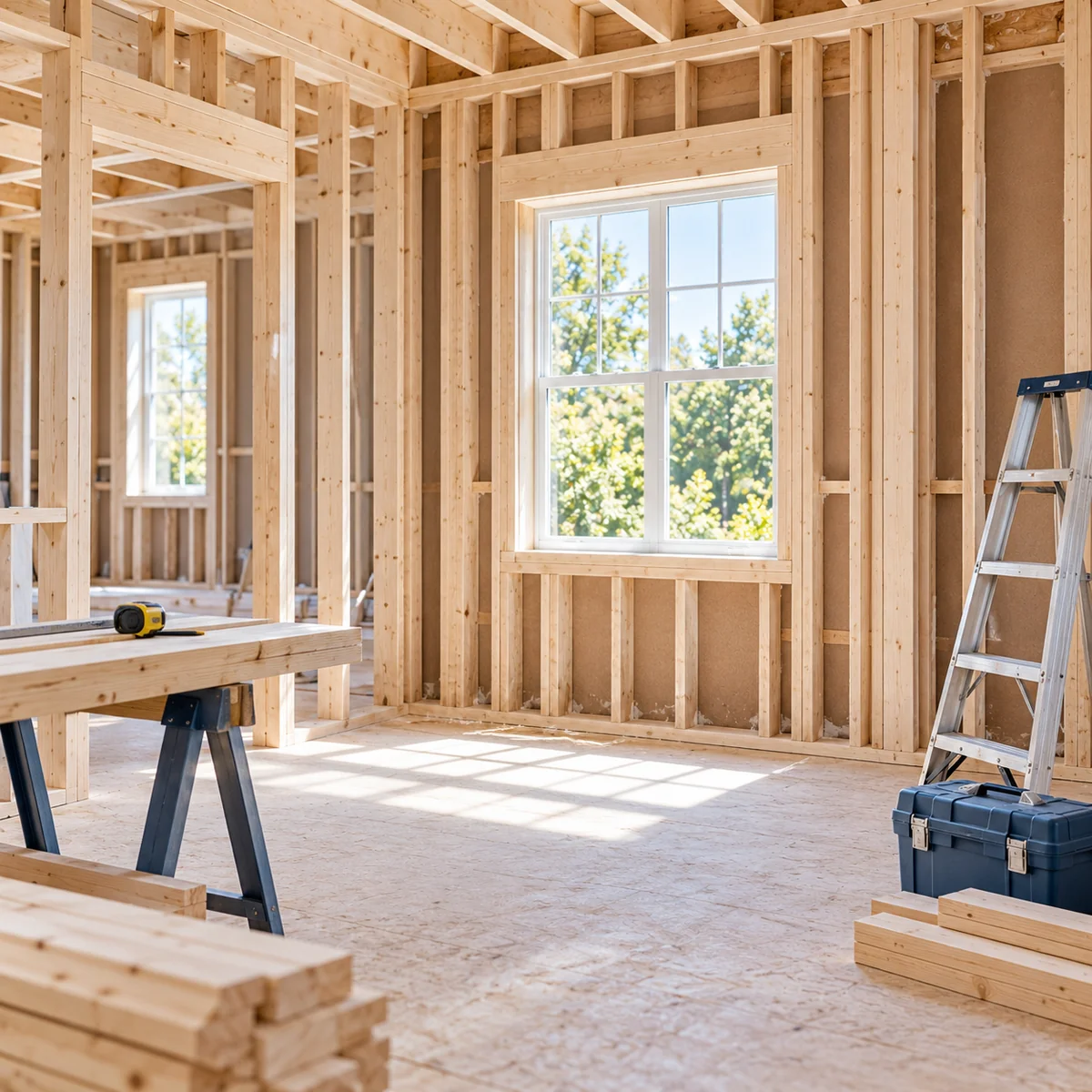 Home remodel with new wood framing